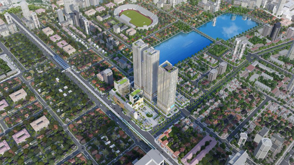 Dự án Grand SunLake với 2 mặt tiền đường Trần Phú và Nguyễn Khuyến (Quận Hà Đông), gồm 1 tòa tháp 45 tầng và 1 tòa tháp đôi 50 tầng. Ảnh: Grand Sunlake